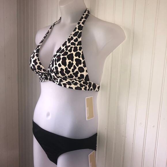 MICHAEL KORS Retail $122 Maroon Black Animal Print Halter 2 Piece Size Large - Picture 4 of 6